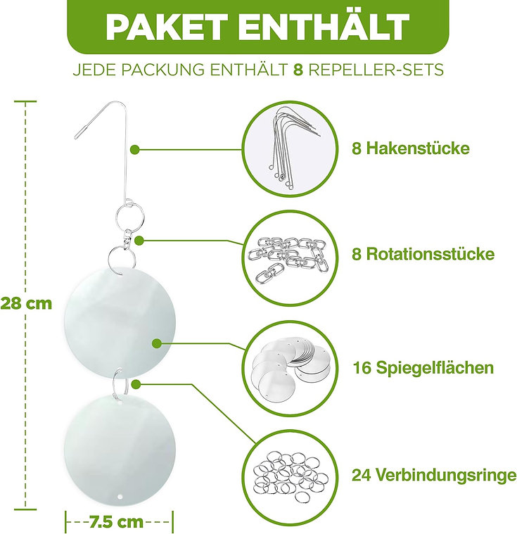 Odpudzovač vtákov - obojstranné zrkadlové kotúče - kruh, 8x2ks – Obrázok 2